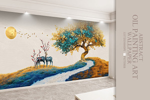 Abstract golden tree elk wallpaper