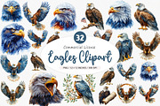 Watercolor Eagles Clipart, an Illustration by SinaCreation (Thumbnail 1 of 5)