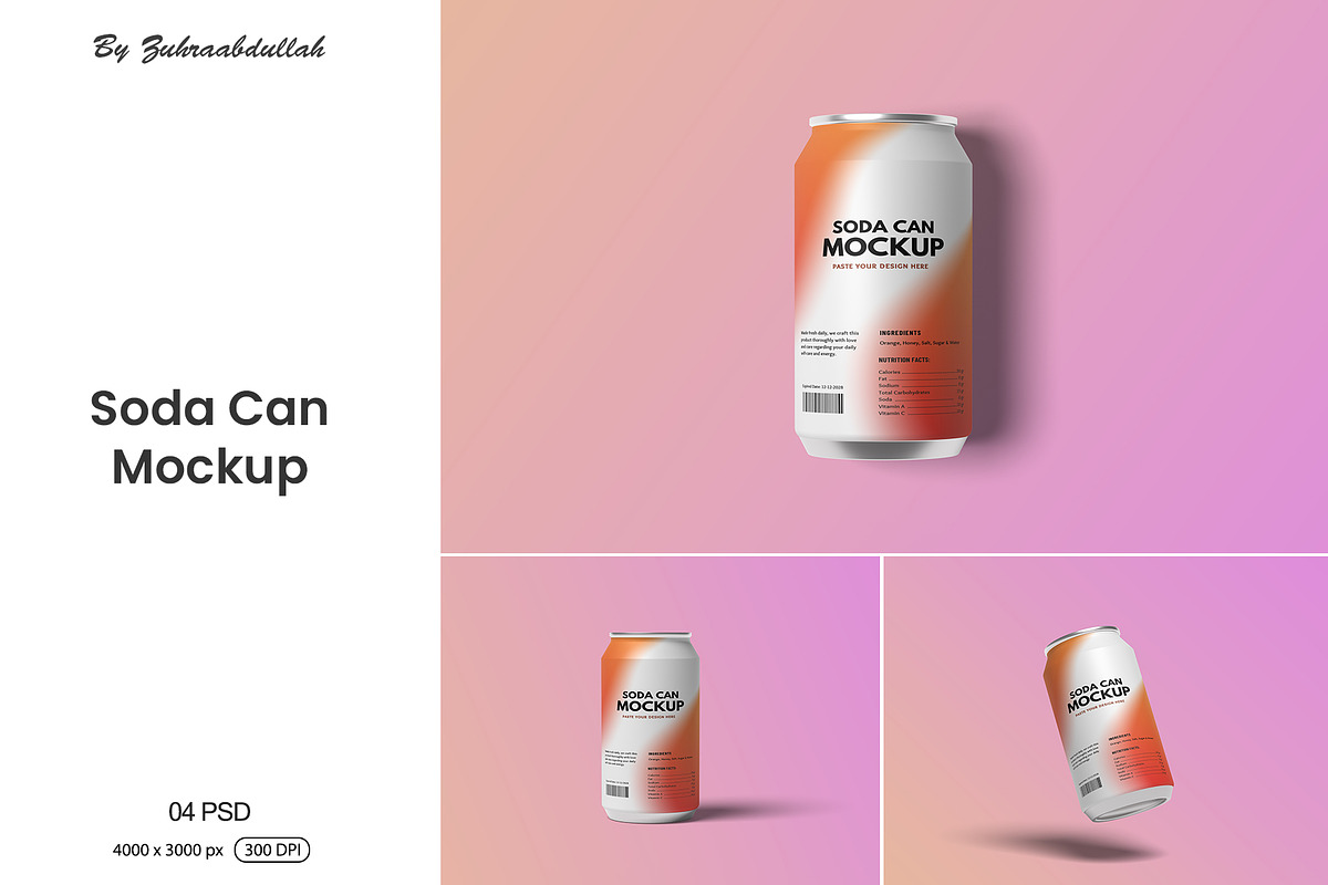 Soda Can Mockup, a Product Mockup by zuhraabdullah (Photo 1 of 5)