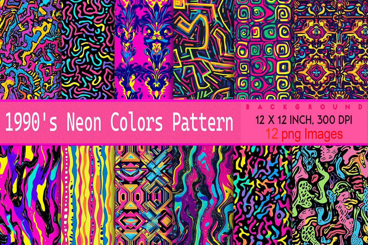 1990's Neon Colors Pattern, a Pattern Graphic by Printable Treasure (Photo 1 of 7)
