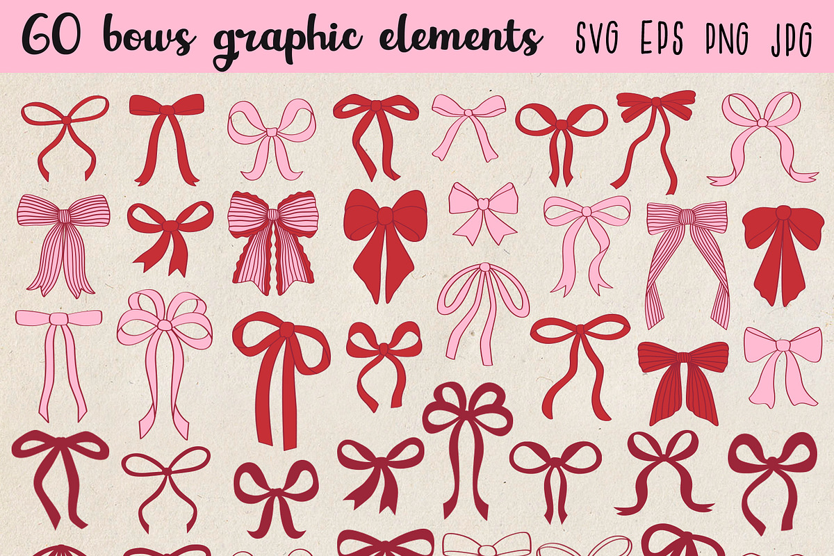 Coquette pink bows Vector collection, a Decorative Illustration by NataKa (Photo 2 of 9)