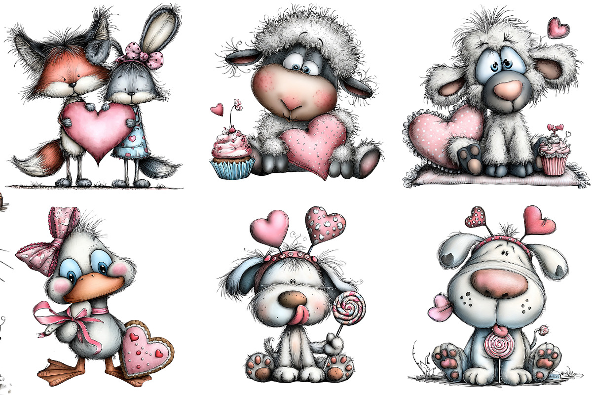 Whimsical Valentine Animals Clipart, an Illustration by DreamArtGraphic (Photo 2 of 4)