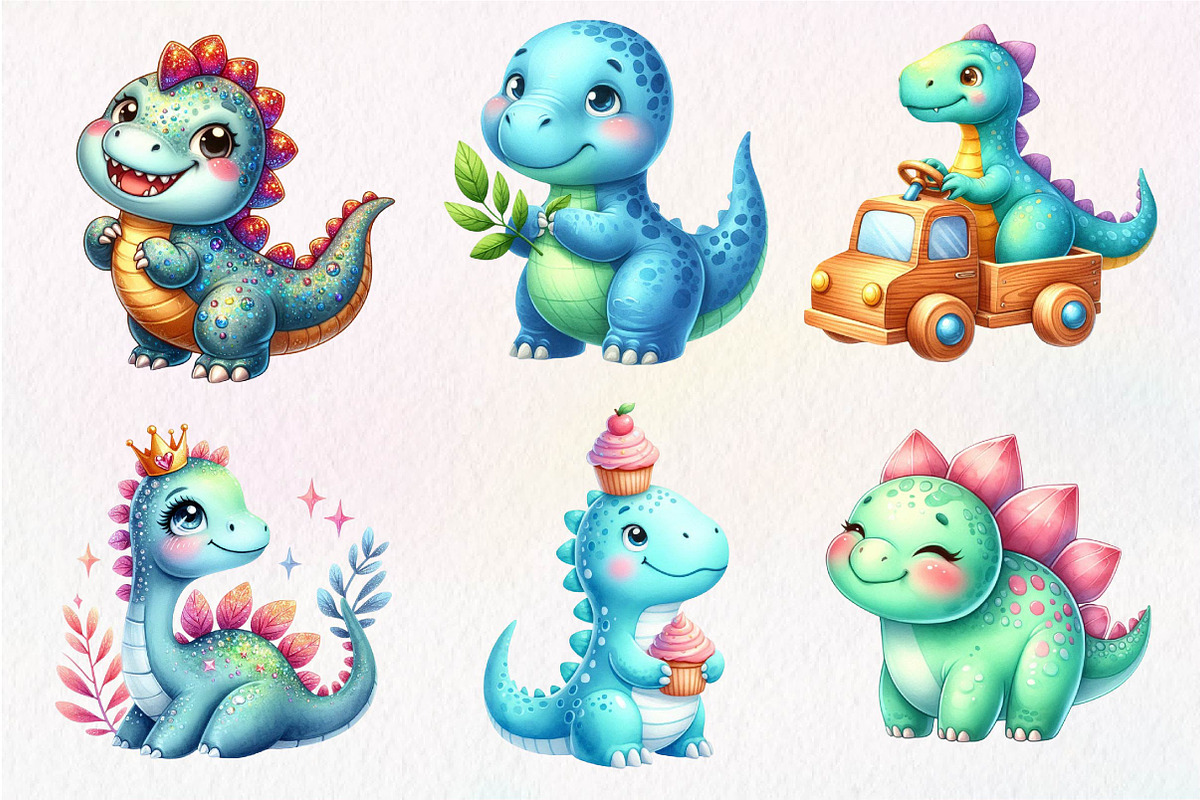 Cute Dinosaurs Sublimation Clipart, an Illustration by Dream Creation (Photo 4 of 7)