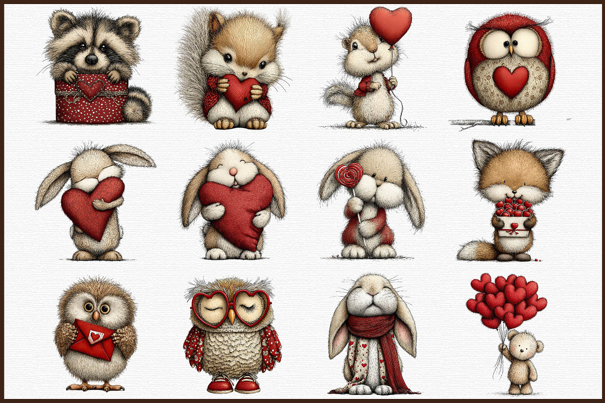 Valentine Woodland Animal Clipart, an Illustration by Sublimation Artist (Photo 3 of 6)