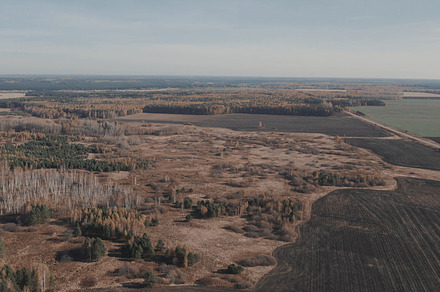 Panorama of colorful autumn fields in Ural