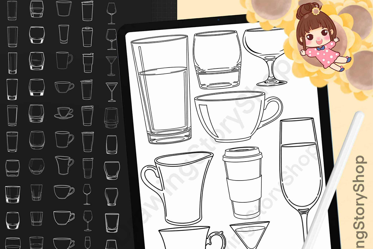 120 Procreate Drink Glass Stamp Set, a Brush Add-On by DrawingStoryShop (Photo 1 of 6)