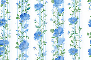 Seamless pattern, seamless watercolor blue floral pattern with v, a Pattern Graphic by Studio ANNA