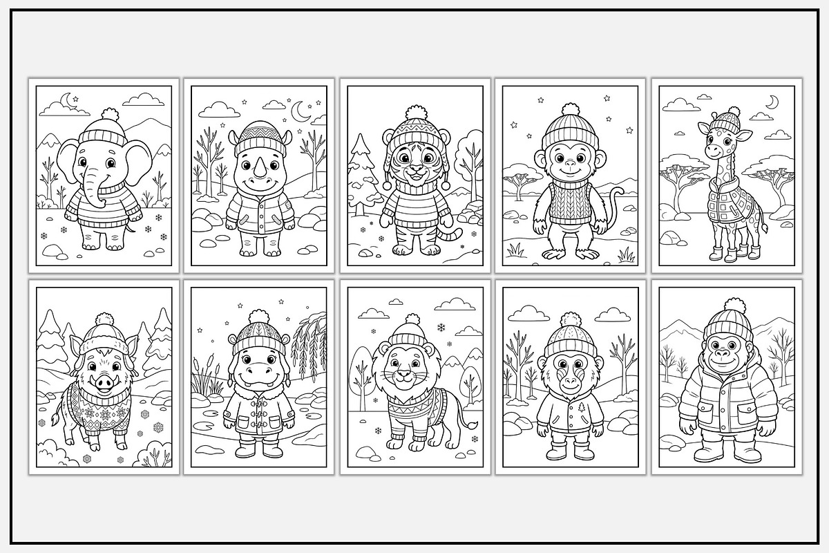 Animals in Winter Coloring Pages, a Seasonal Illustration by Lamia Emad (Photo 2 of 5)