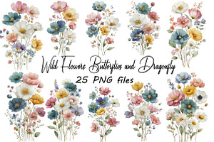 Wildflower Watercolor Clipart Bundle, an Object Illustration by SVGArt