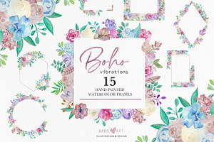 Spring Boho Watercolor Floral Frames