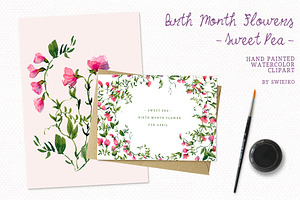 Sweet Pea Clipart, Birthmonth Flower