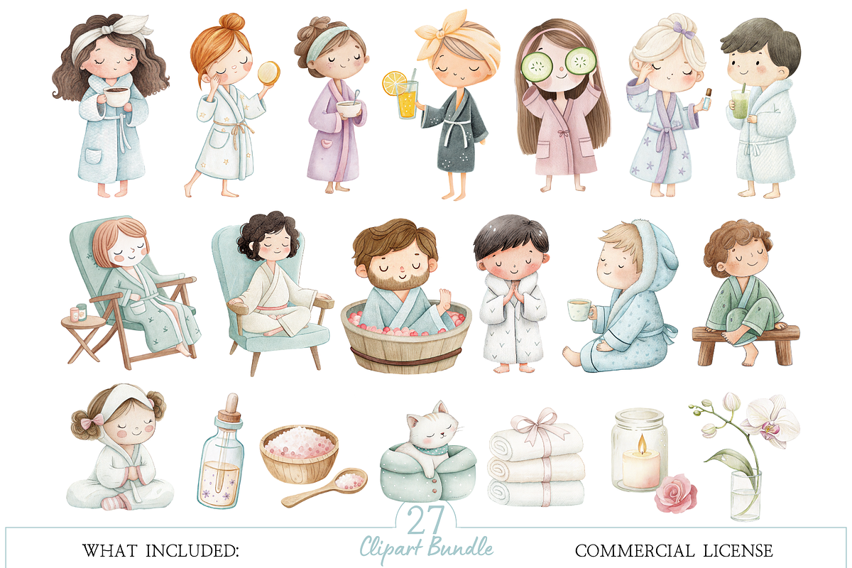 Cute Spa Relaxation Clipart Set, an Illustration by MockupWizard (Photo 2 of 5)