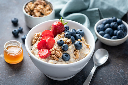 Breakfast oatmeal porridge bowl, a Food & Drink Photo by The baking man