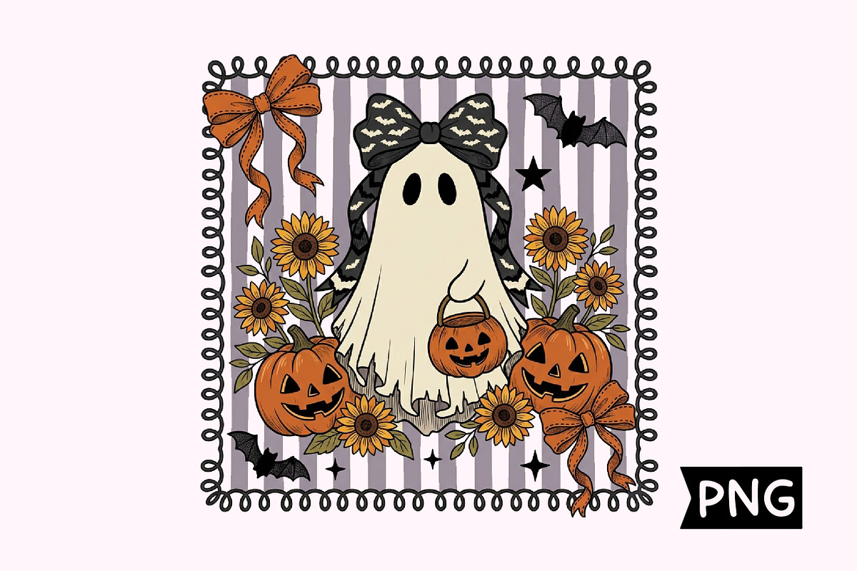 Cute Spooky Ghost with Sunflowers, a Seasonal Illustration by Creative Art (Photo 1 of 3)