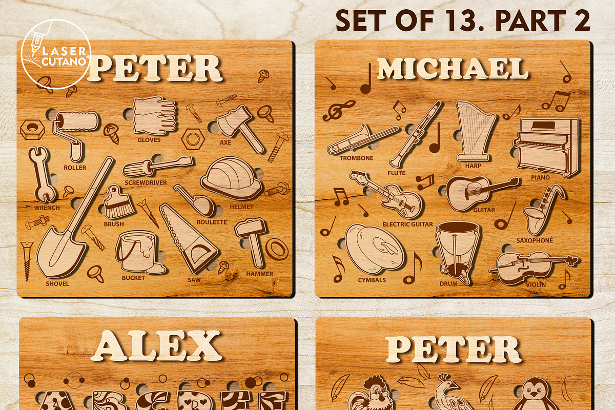 KIDS PUZZLES TEMPLATES, Cut Files, a Templates & Theme by LaserCutano (Photo 2 of 10)