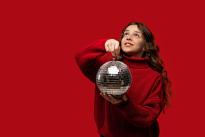 Smiling girl in red sweater, a Person Photo by Elena Vagengeim