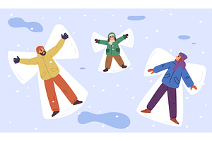 Happy dad, mom and son making snow, an Illustration by Vectorbuum