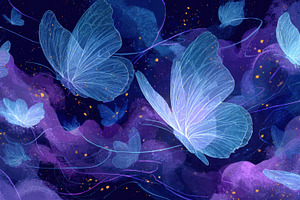 Colorful butterflies in a night sky, a Photo by Beautiful things