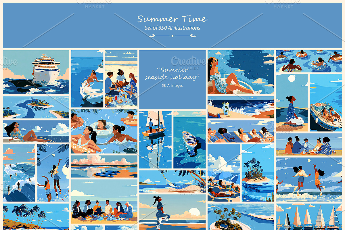 Summer- 350 AI illustrations, a Seasonal Illustration by Pundateam (Photo 9 of 9)