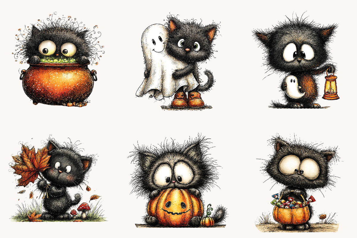 Whimsical Black Halloween Cat, a Seasonal Illustration by Designworld (Photo 6 of 9)