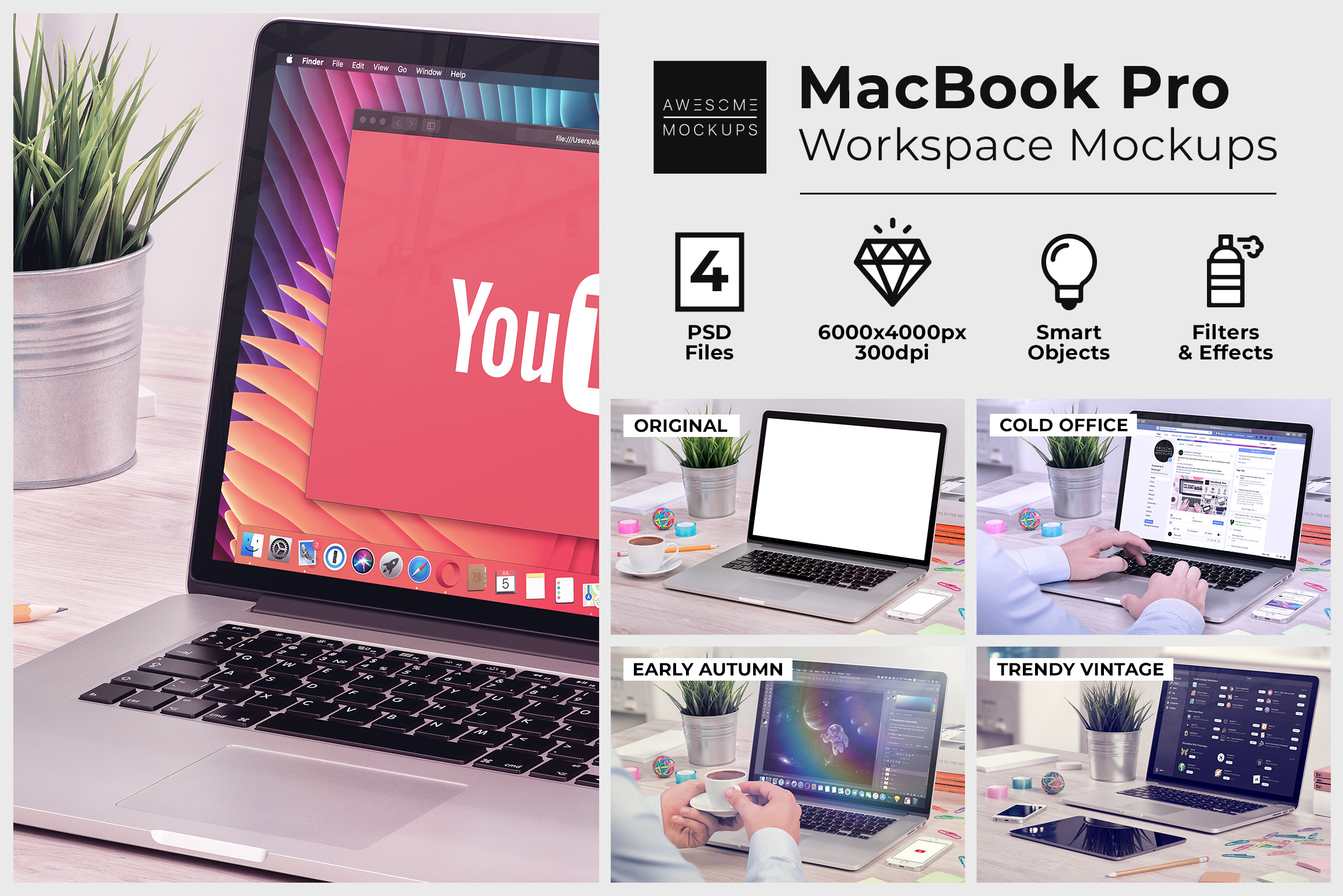 Macbook Workspace Mockups by Mockups & Illustrations | Creative Market