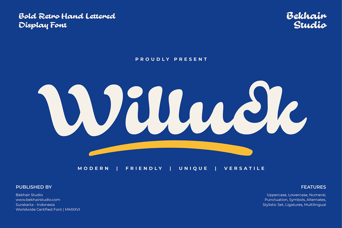 Willuck Font – Playful Retro Font, a Handwritten Font by Bekhair Studio (Photo 1 of 25)