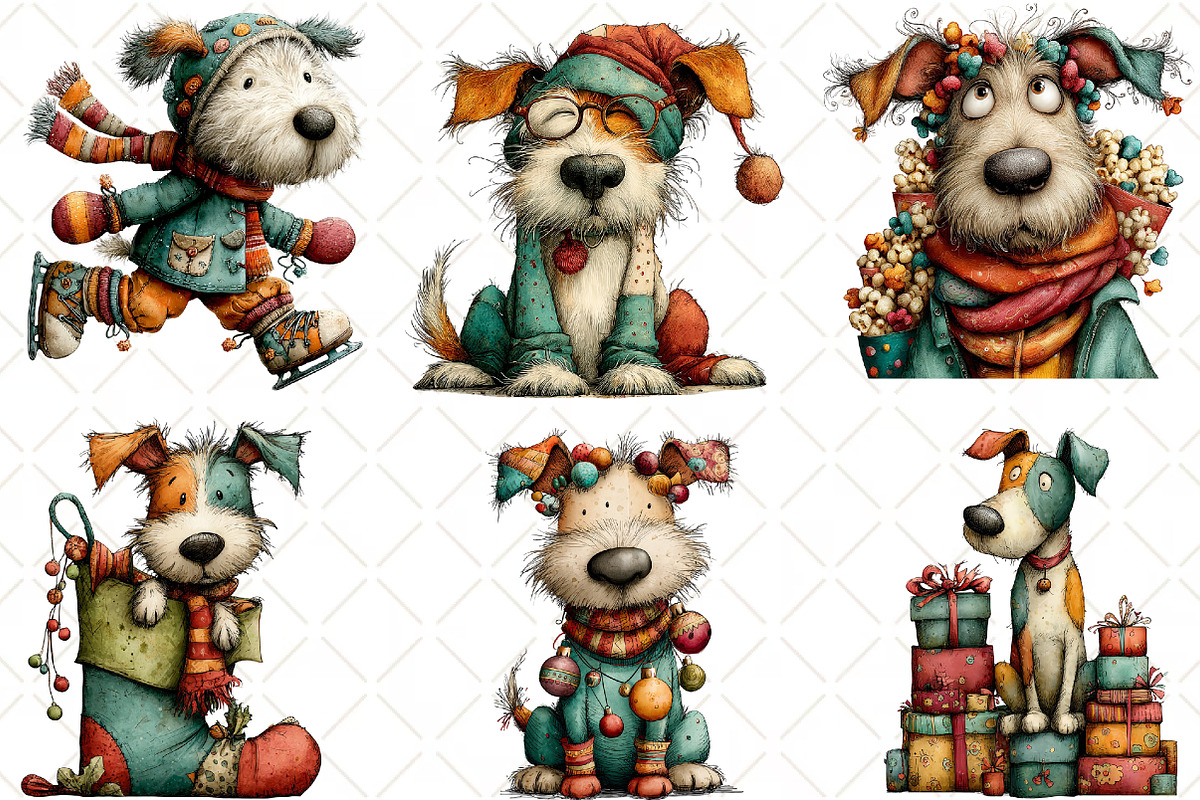 Whimsical Christmas Dog Clipart, an Illustration by Black Bird Studio (Photo 3 of 6)