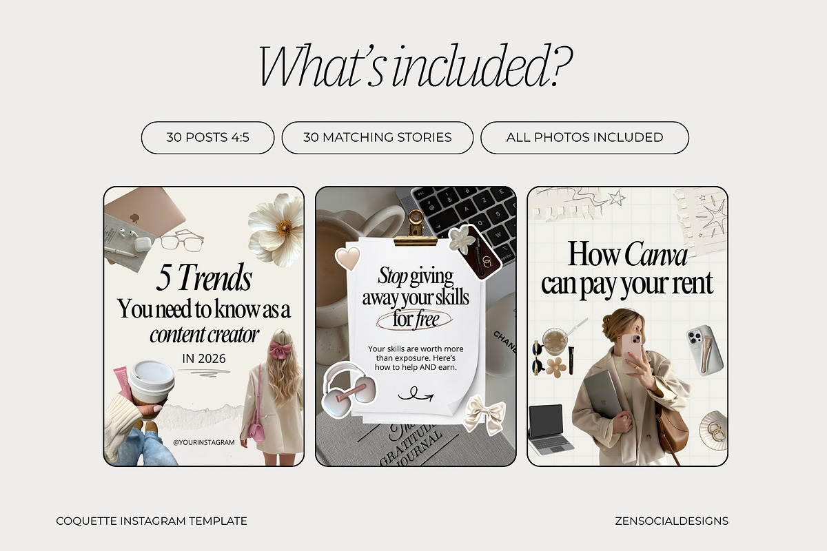 Coquette Instagram Template, a Social Media Template by ZenSocialDesigns (Photo 3 of 9)