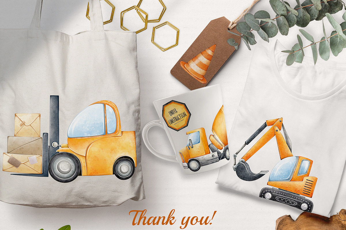 Watercolor Construction Clipart PNG, a Transportation Illustration by Mespilia (Photo 5 of 5)