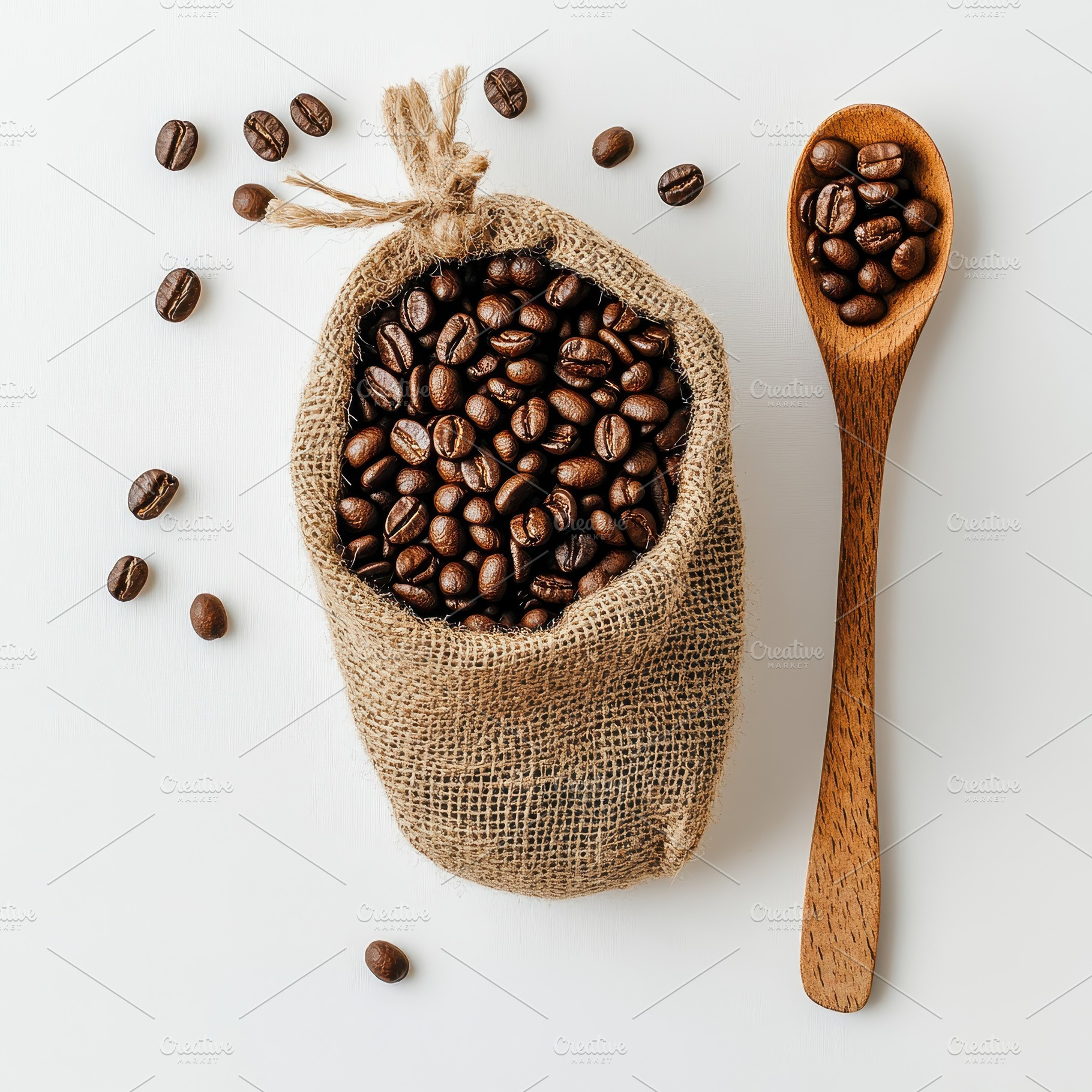 Roasted Coffee Beans in Burlap Sack, a Food & Drink Photo by Pixeness Studio