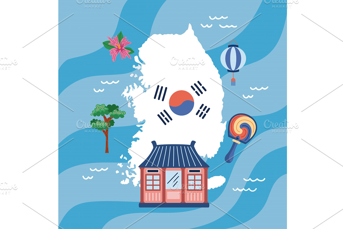 six korean culture icons, an Object Illustration by studiogstock