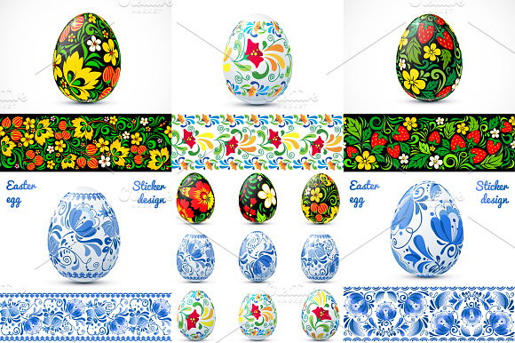 Ornate easter eggs vector set (14+5) preview 2