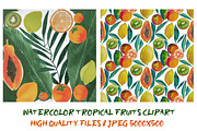Watercolor tropical fruits patterns, an Illustration by SketchArtStudio (Thumbnail 5 of 6)