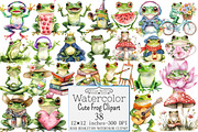 Watercolor Cute Frog Clipart, a Seasonal Illustration by Design Market (Thumbnail 1 of 5)