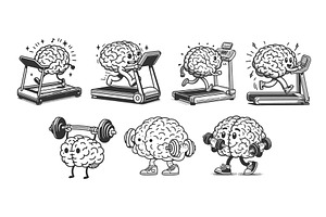 Brain Characters Exercising set, a Sport Illustration by AlexArt