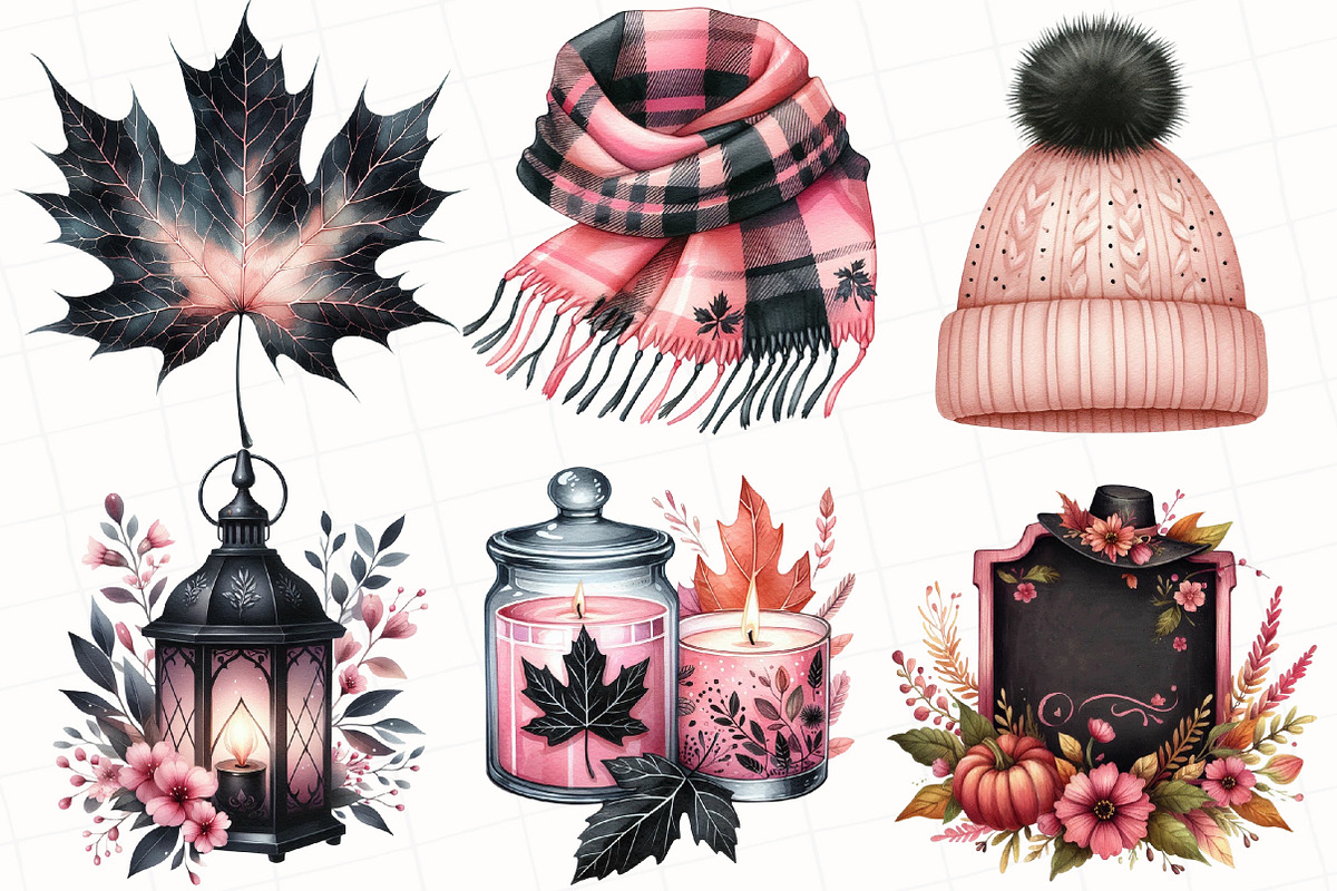 Pink and Black Autumn Clipart, an Illustration by OK Design (Photo 4 of 5)
