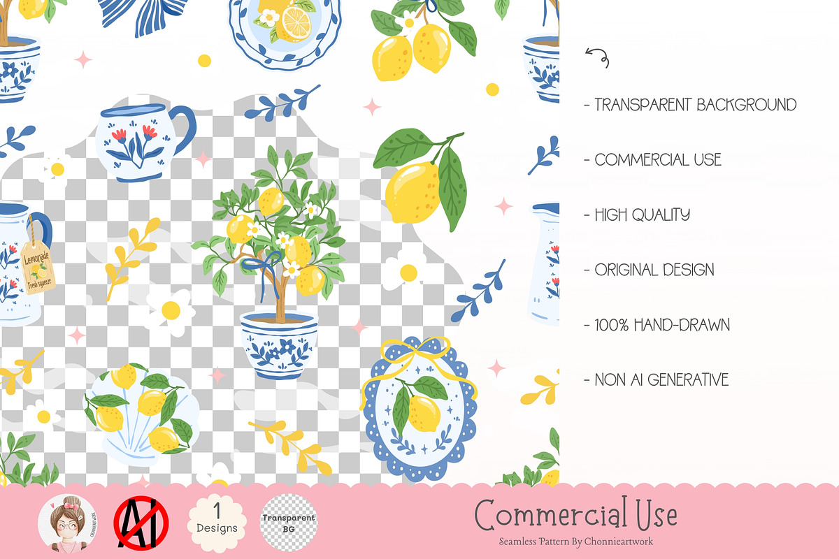 Chinoiserie Lemon Seamless Pattern, a Pattern Graphic by Chonnieartwork (Photo 3 of 5)