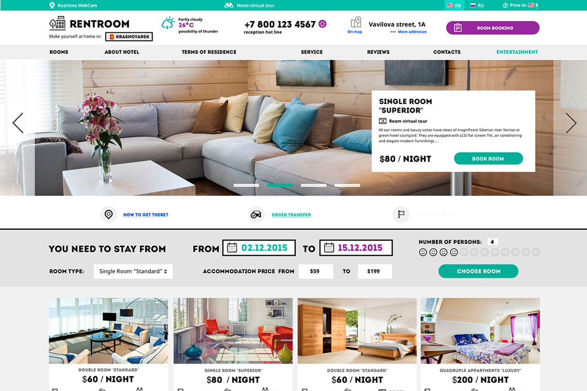 Rentroom – Hotel, Hostel & Rooms PSD, a Websites & App Template by romza