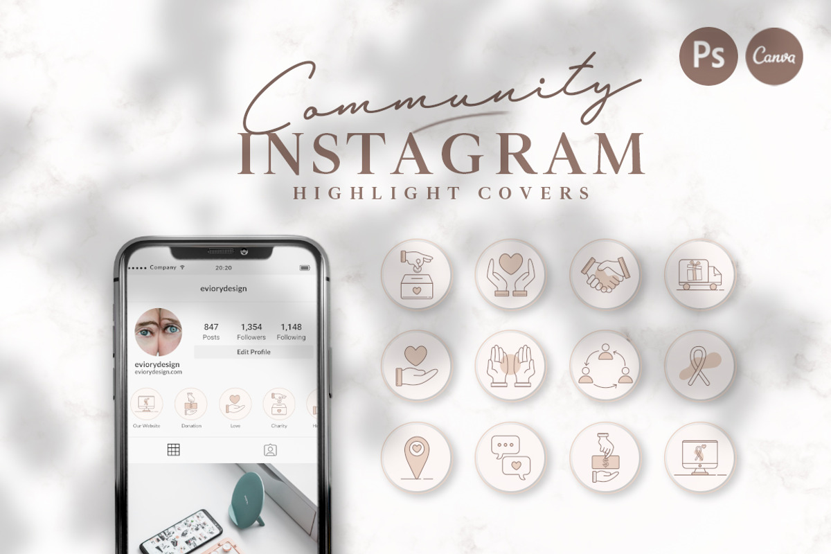 BUNDLE Highlight Instagram CANVA PS, a Social Media Template by Eviory