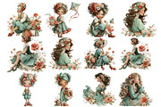 Whimsical Summer Girls Clipart, an Illustration by DreamArtGraphic (Thumbnail 2 of 5)