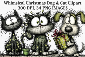Christmas Dog & Cat Clipart, an Illustration by Canvas Craft