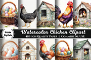 48 Watercolor Chicken Clipart, an Illustration by HubbaDigitals (Thumbnail 1 of 8)