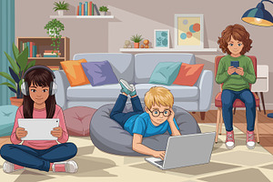 Children Using Digital Devices, a Photo by angellodeco