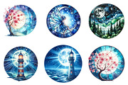 Moonlit Nights Stained Glass Clipart, a Seasonal Illustration by DreamArtGraphic (Thumbnail 3 of 4)