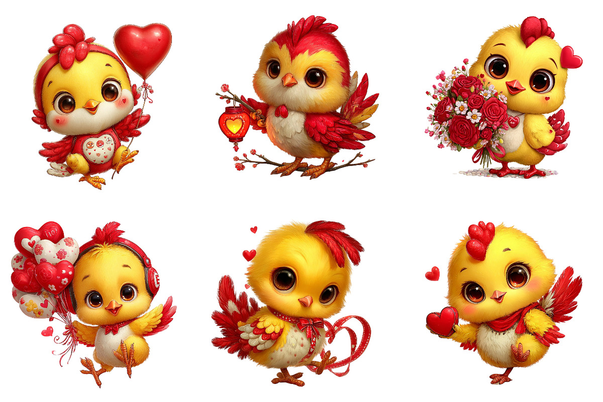 Whimsical Valentine Chicken Clipart, an Illustration by Dream Creation (Photo 2 of 6)