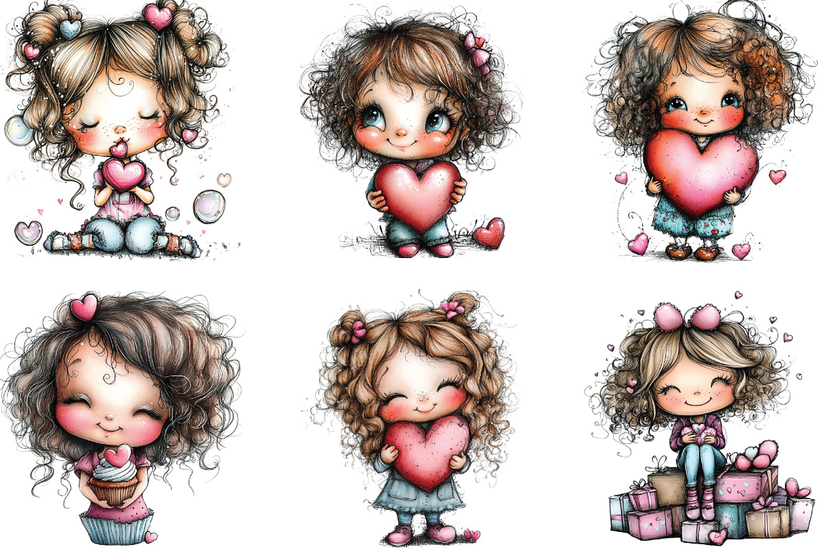 Whimsical Cute Curly Girl Clipart, an Illustration by CraftArtStudio (Photo 4 of 6)