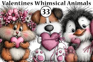 Valentines Whimsical Animals Clipart, an Illustration by CreationArt