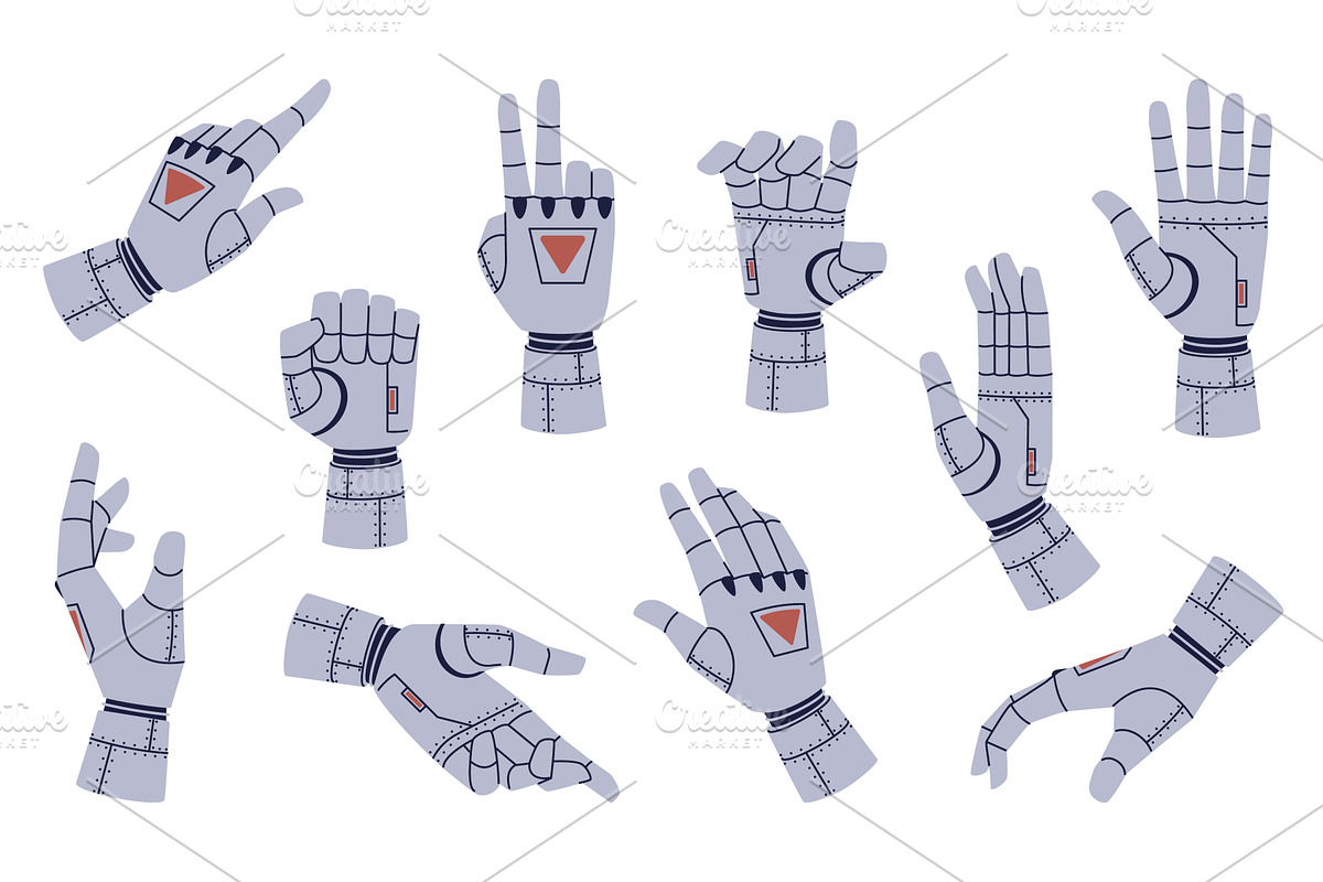 Robot hands. Mechanical cyborg arms, an Illustration by YummyBuum
