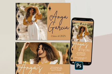Photoshop Grad Card & Digital Invite, a Card Template by InstaNoirDesigns