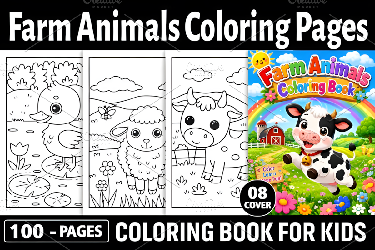FARM ANIMALS COLORING BOOK for KIDS, an Animal Illustration by Ink Gallery (Photo 1 of 7)